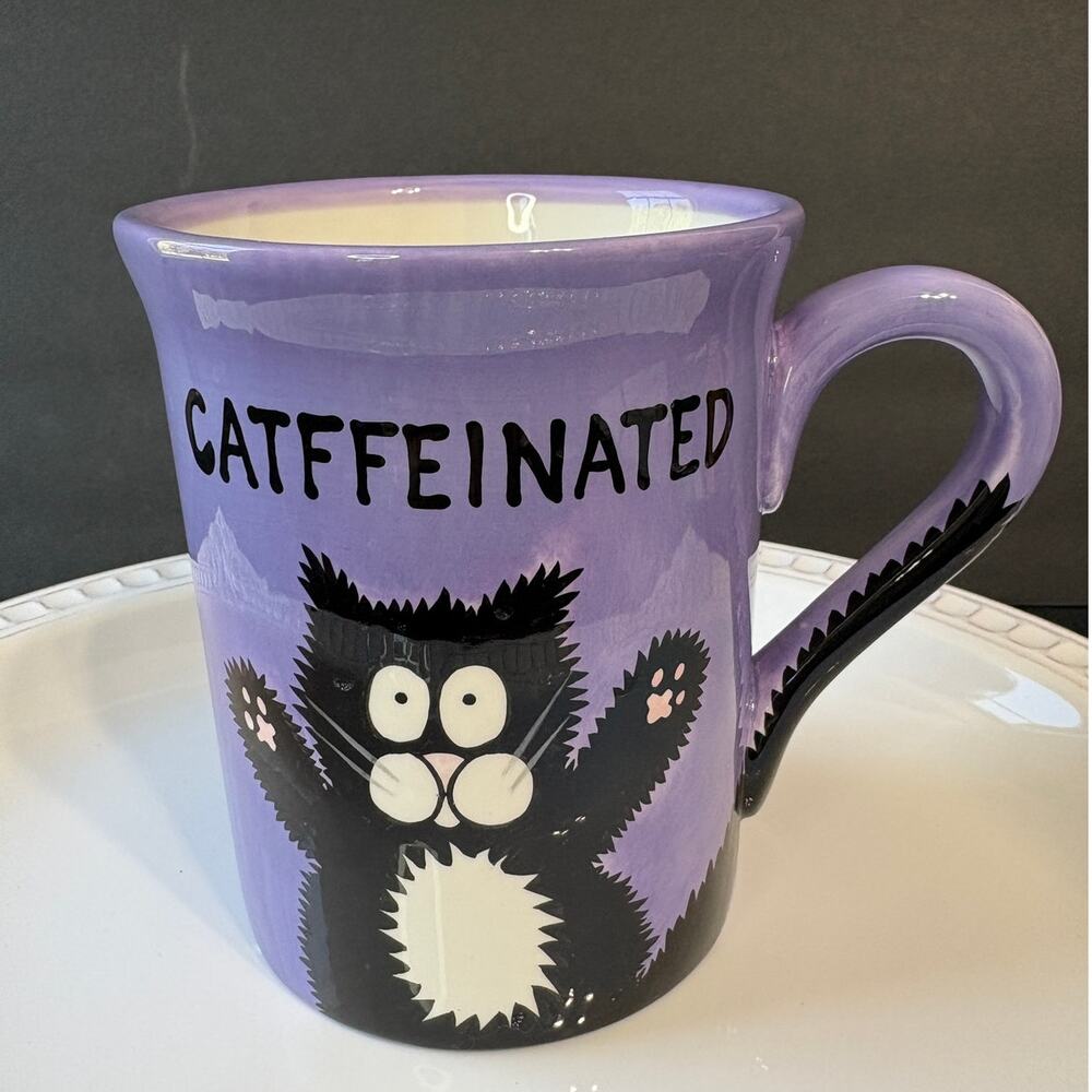 Lorrie Veasey “Catffeinated” Black Cat Mug | Funny Cat Coffee Cup